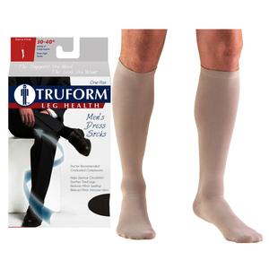 Truform Men's Dress Knee High Support Sock, 30-40 mmHg, Closed Toe, Tan, X-Large