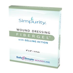 Simpurity Fibergel Pad Wound Dressing, 4" x 4"