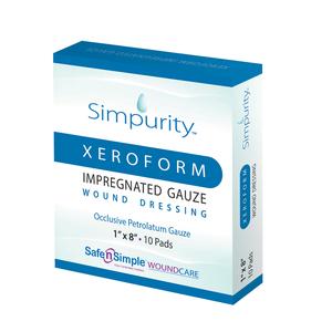 Simpurity Xeroform Petrolatum Impregnated Gauze Wound Dressing, 1" x 8"