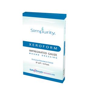 Simpurity Xeroform Petrolatum Impregnated Gauze Wound Dressing, 5" x 9"