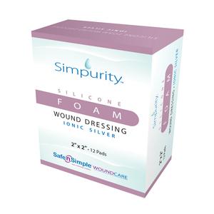 Simpurity Foam Wound Dressing Silver Silicone, 2" x 2"