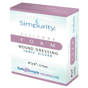 Simpurity Foam Wound Dressing Silver Silicone, 4" x 5"