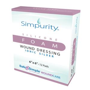 Simpurity Foam Wound Dressing Silver Silicone, 6" x 6"