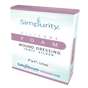 Simpurity Foam Wound Dressing Silver Silicone, 7" x 7"