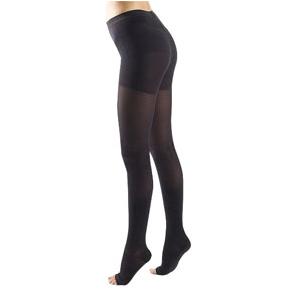 781P Style Sheer Pantyhose, 15-20mmHg, Open Toe, Large, Short, Black