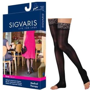 782N Style Sheer Thigh, 20-30mmHg, Open Toe, Large, Long, Black