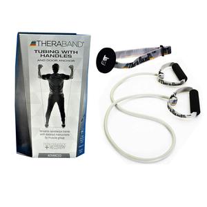 TheraBand Tubing with Soft Handles and Door Anchor, Advanced, Silver