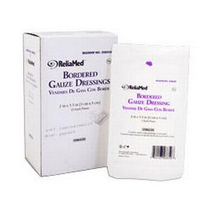 ReliaMed Sterile Bordered Gauze Dressing, 2" x 3-1/2", Pad Size 3/4" x 2"