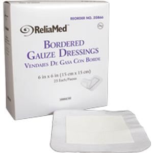 ReliaMed Sterile Bordered Gauze Dressing, 6" x 6", Pad Size 4" x 4"